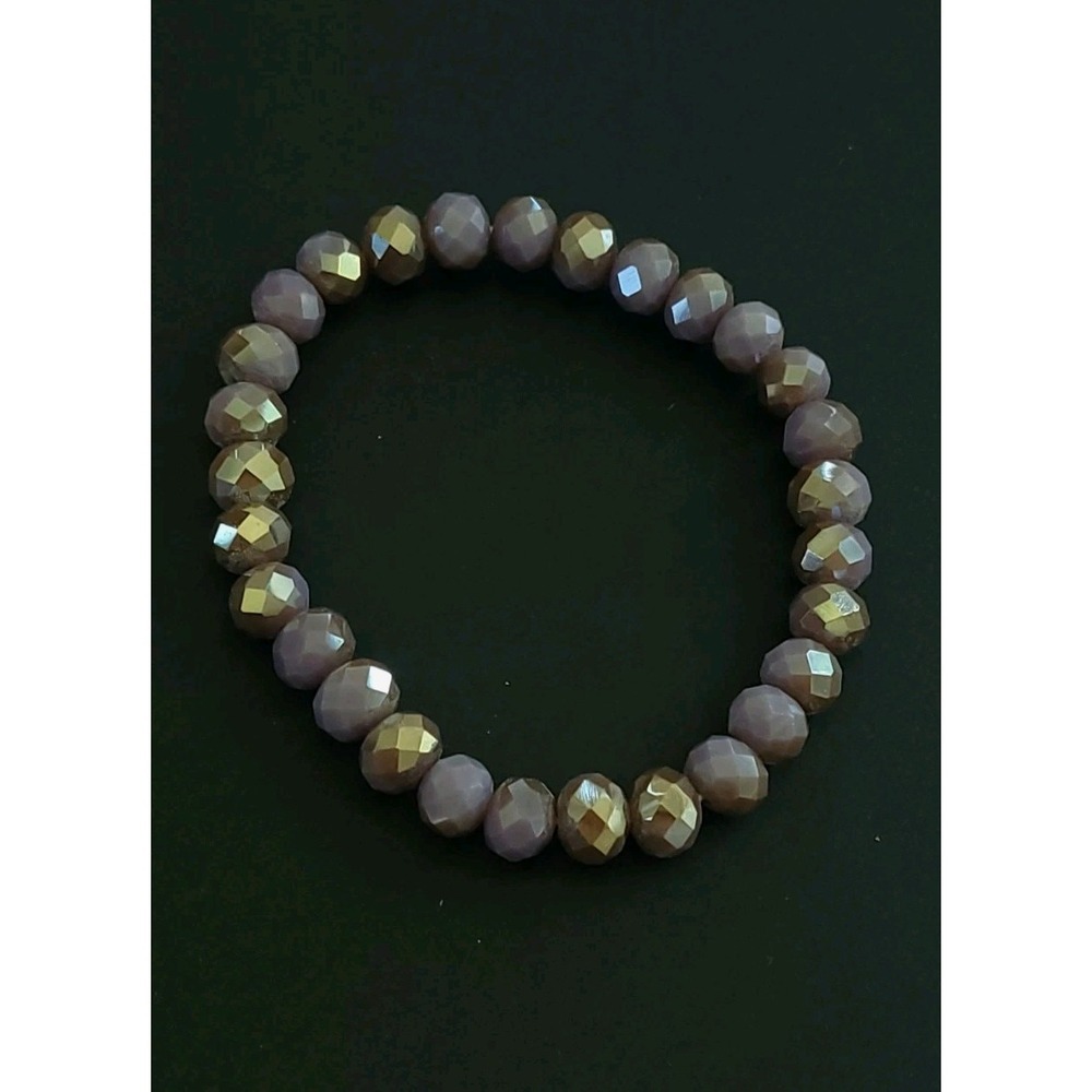 Mauve Purple Faceted Crystal Stretch Bracelet 7mm Glass Beads Iridescent
